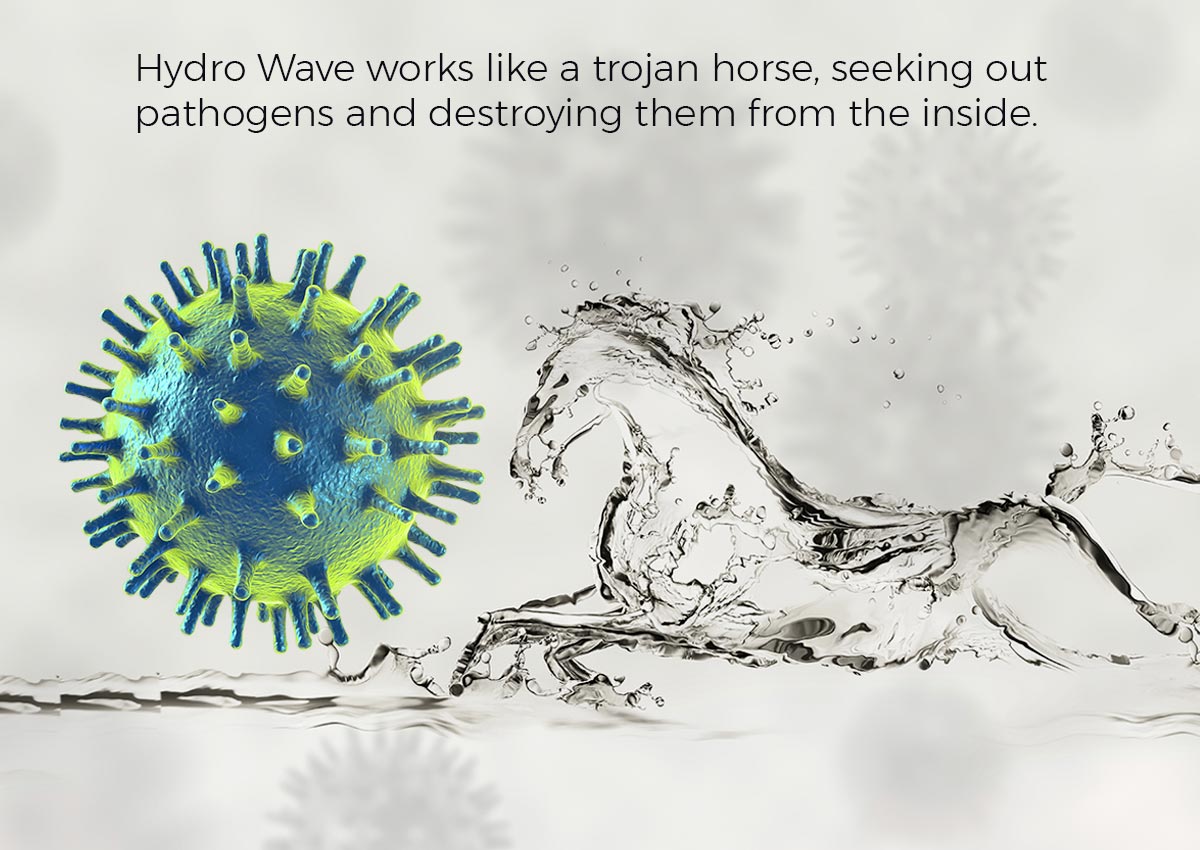 Hydro Wave works like a trojan horse, seeking out pathogens and destroying them from the inside.