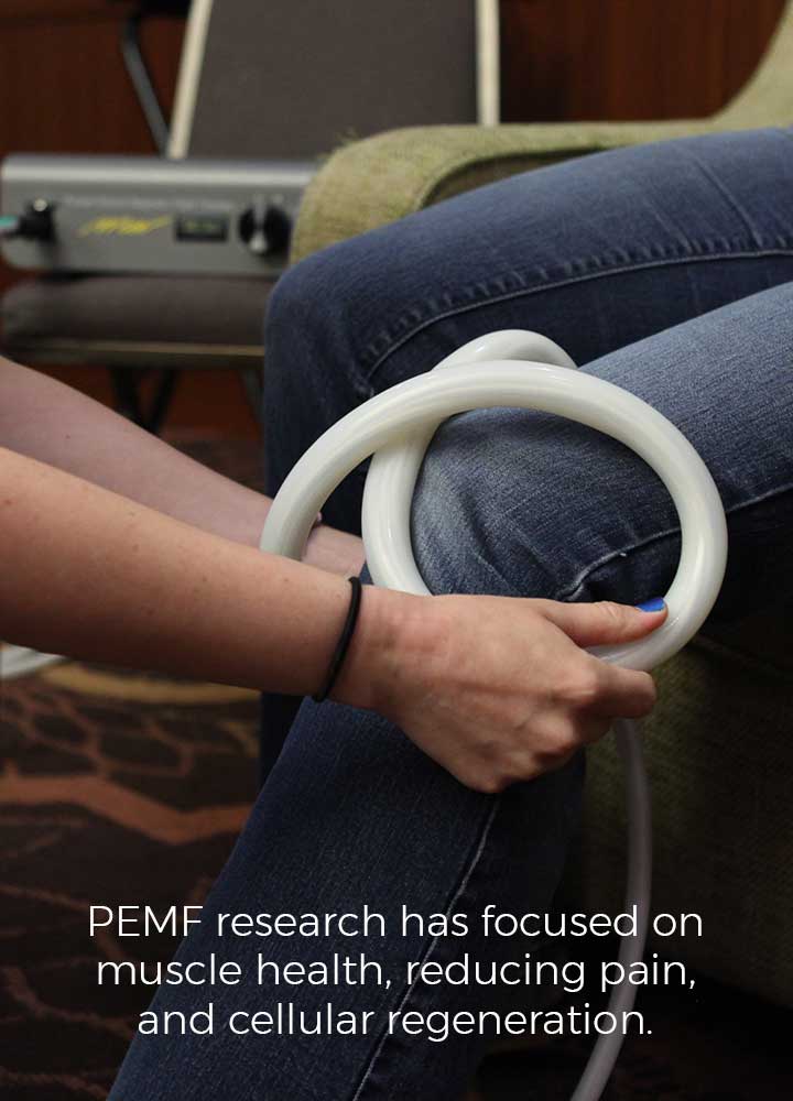 PEMF research has focused on muscle health, reducing pain, and cellular regeneration.